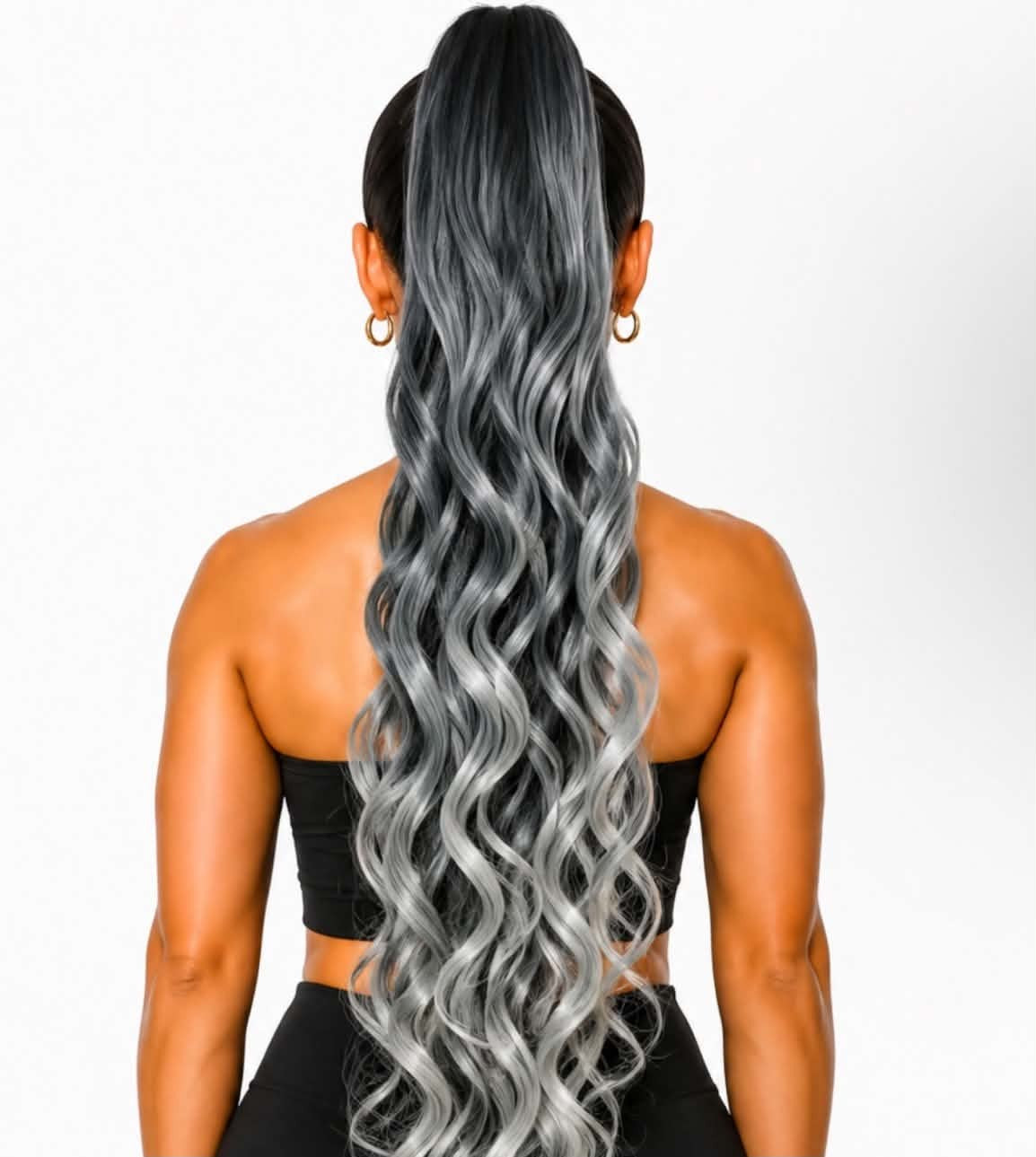 28" BLACK SILVER OMBRE WAVY